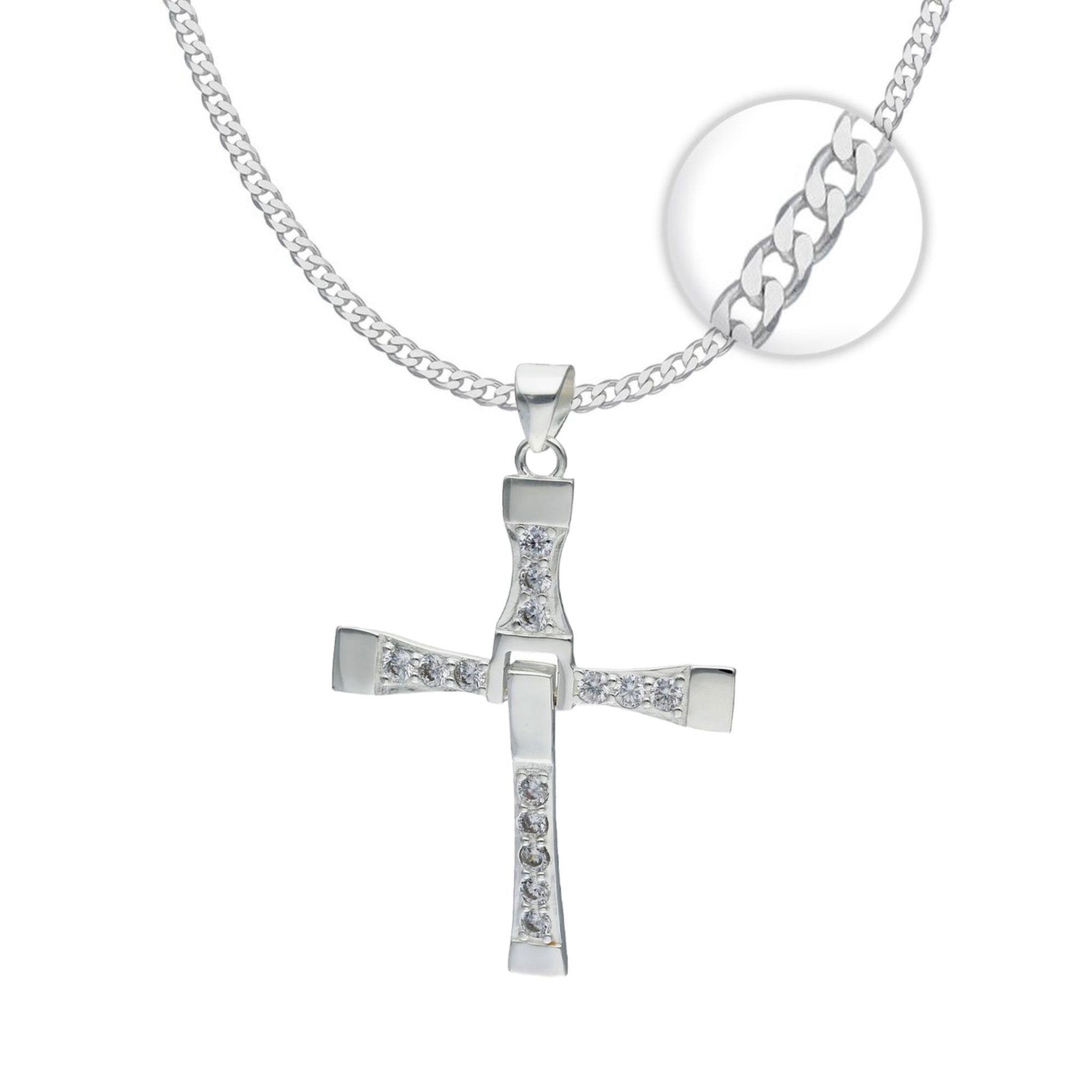 Collar Cruz Toretto Grande Plata 925 Cadena 60Cm-0