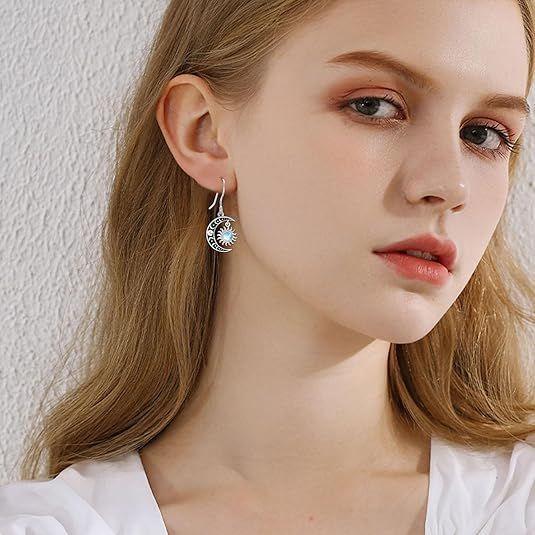 Aros Pendientes Sol Y Luna Opalo Plata 925-3