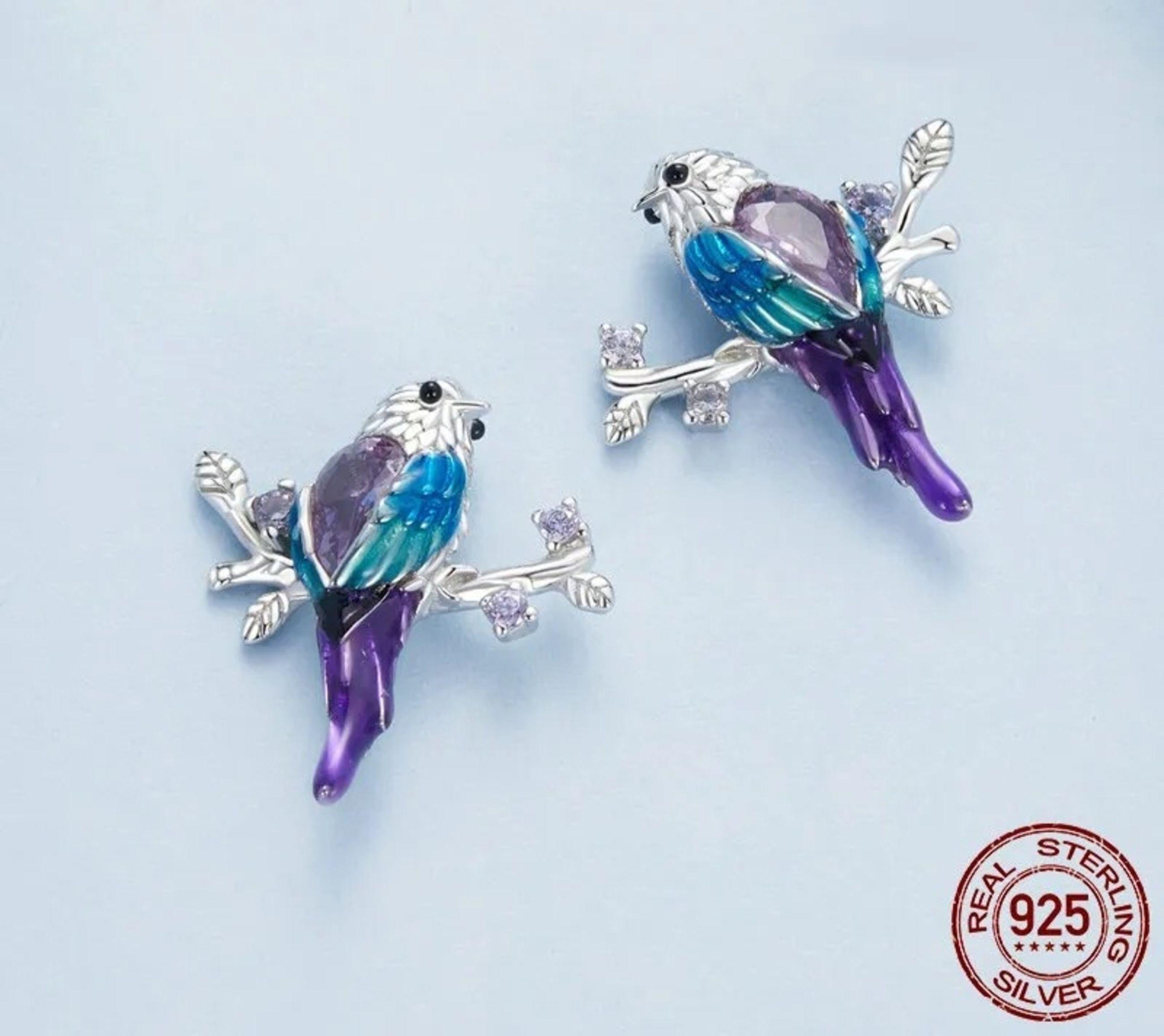 Aros colibrí multicolor Plata S925-2