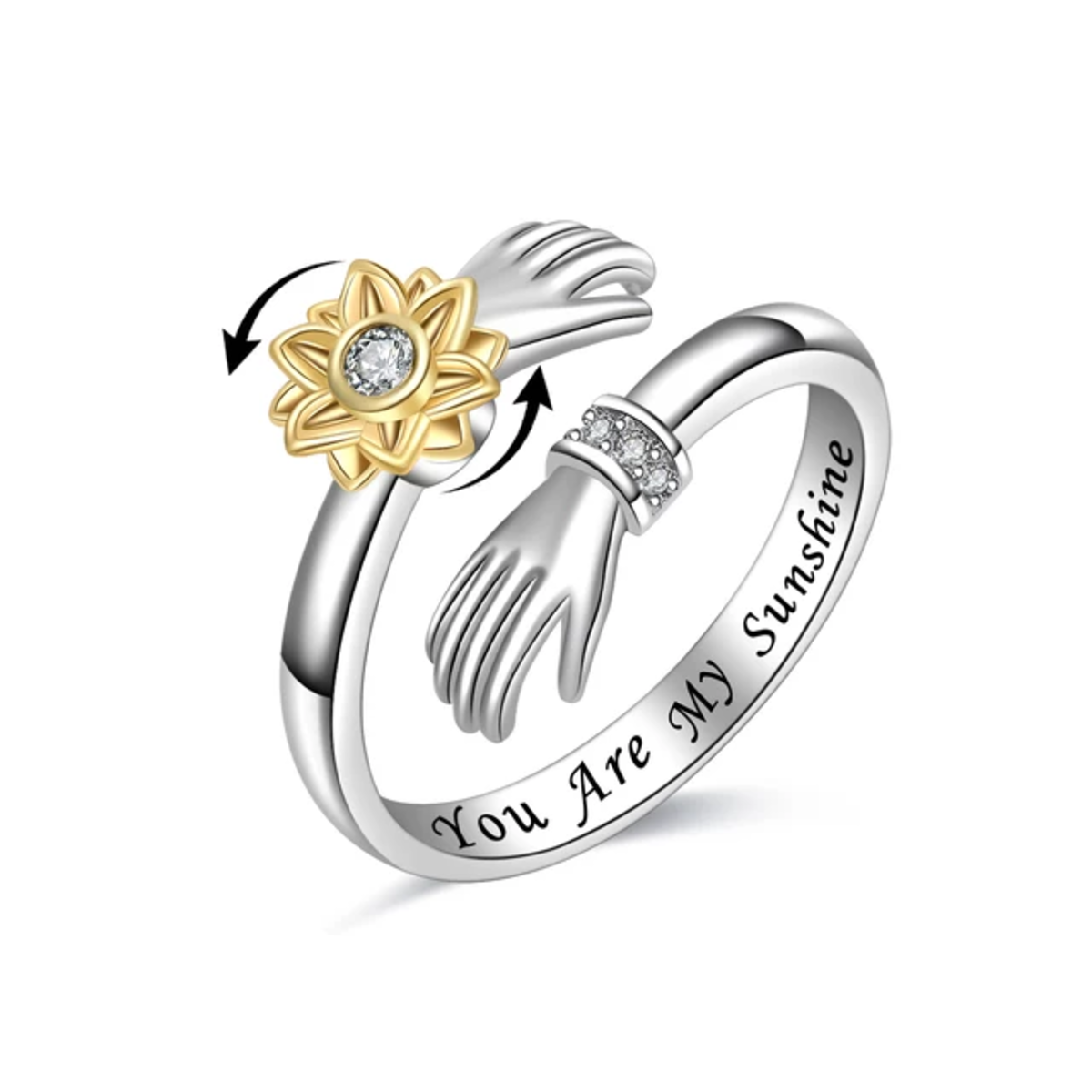 Anillo Plata 925 Abrazo Girasol Ajustable Giratorio-0
