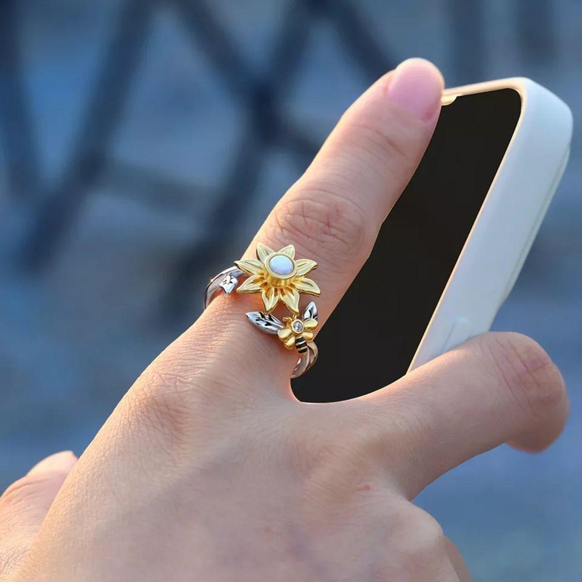 Anillo Girasol Giratorio Plata 925 Opalo-3