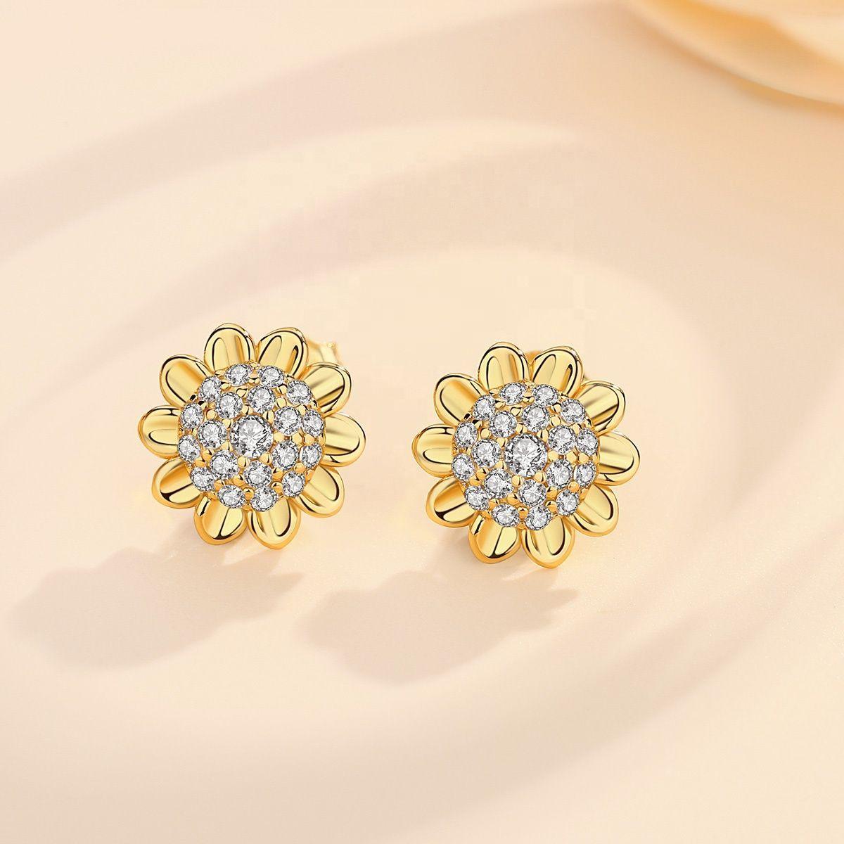 Aros Girasol Dorado Plata 925-2