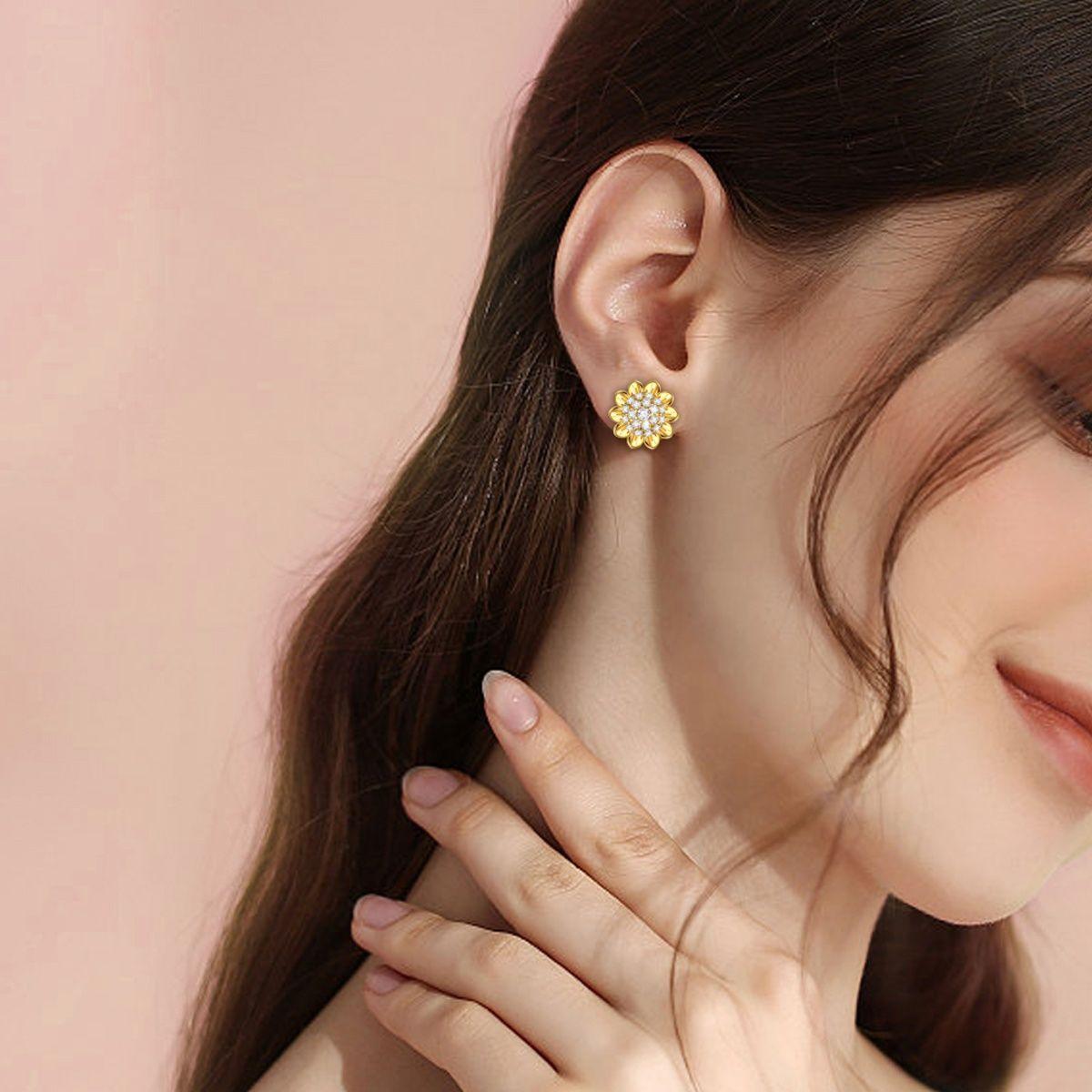 Aros Girasol Dorado Plata 925-3