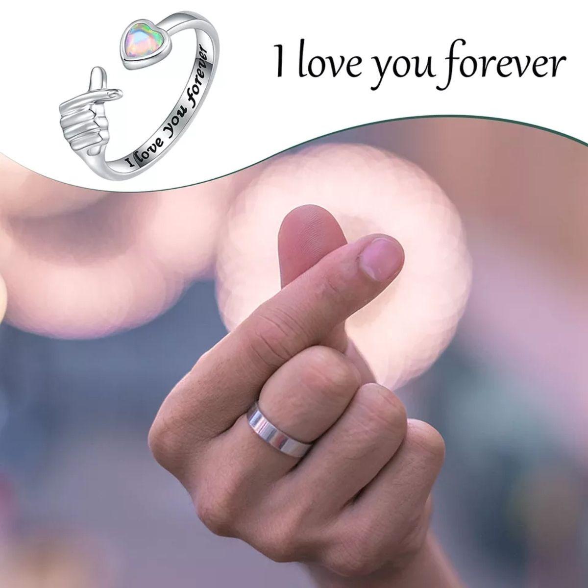 Anillo Dedo Corazón Plata 925 Ajustable Opalo-2