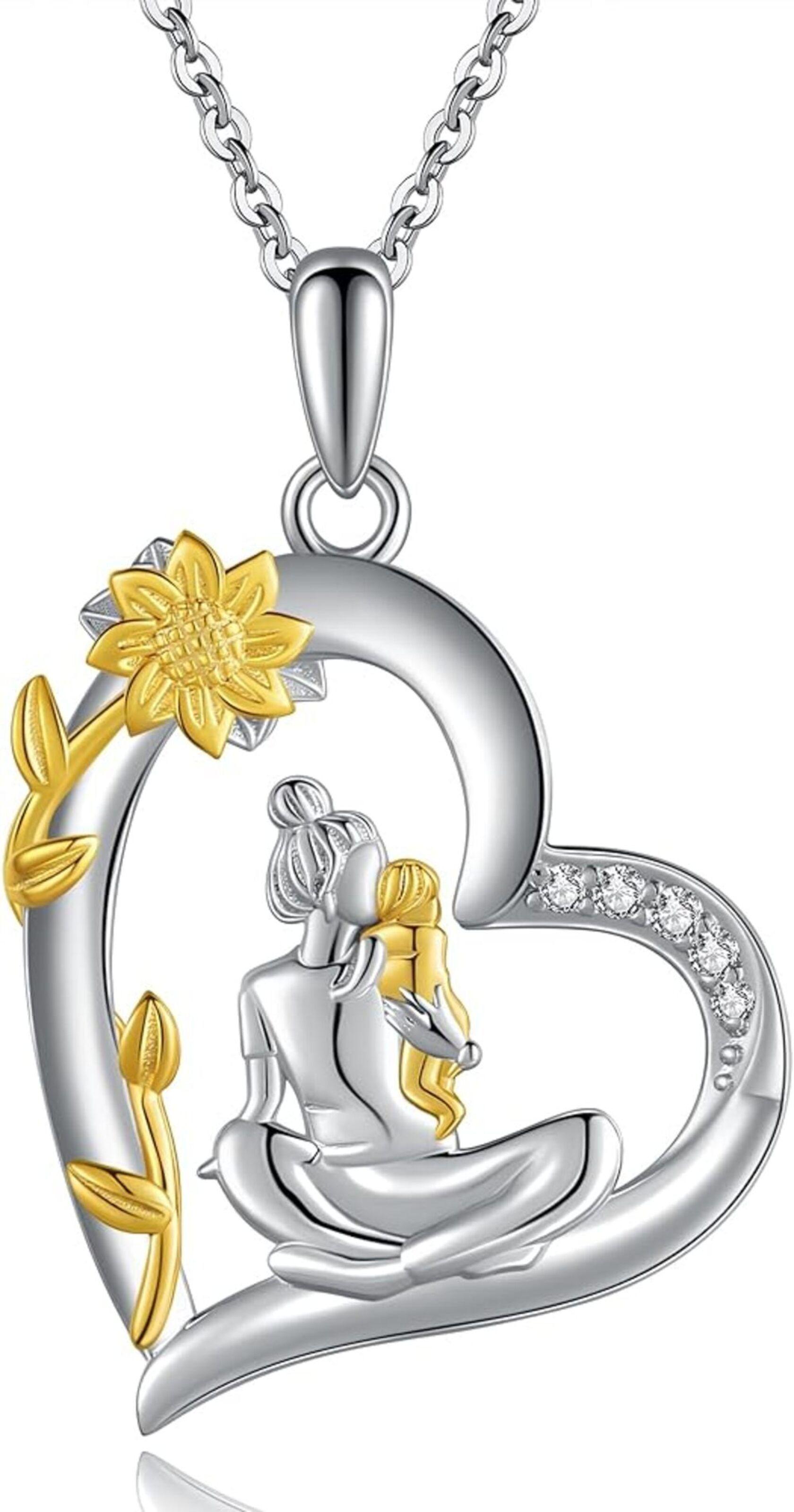 Collar Mamá Bebé Hijo Girasol Plata 925-0