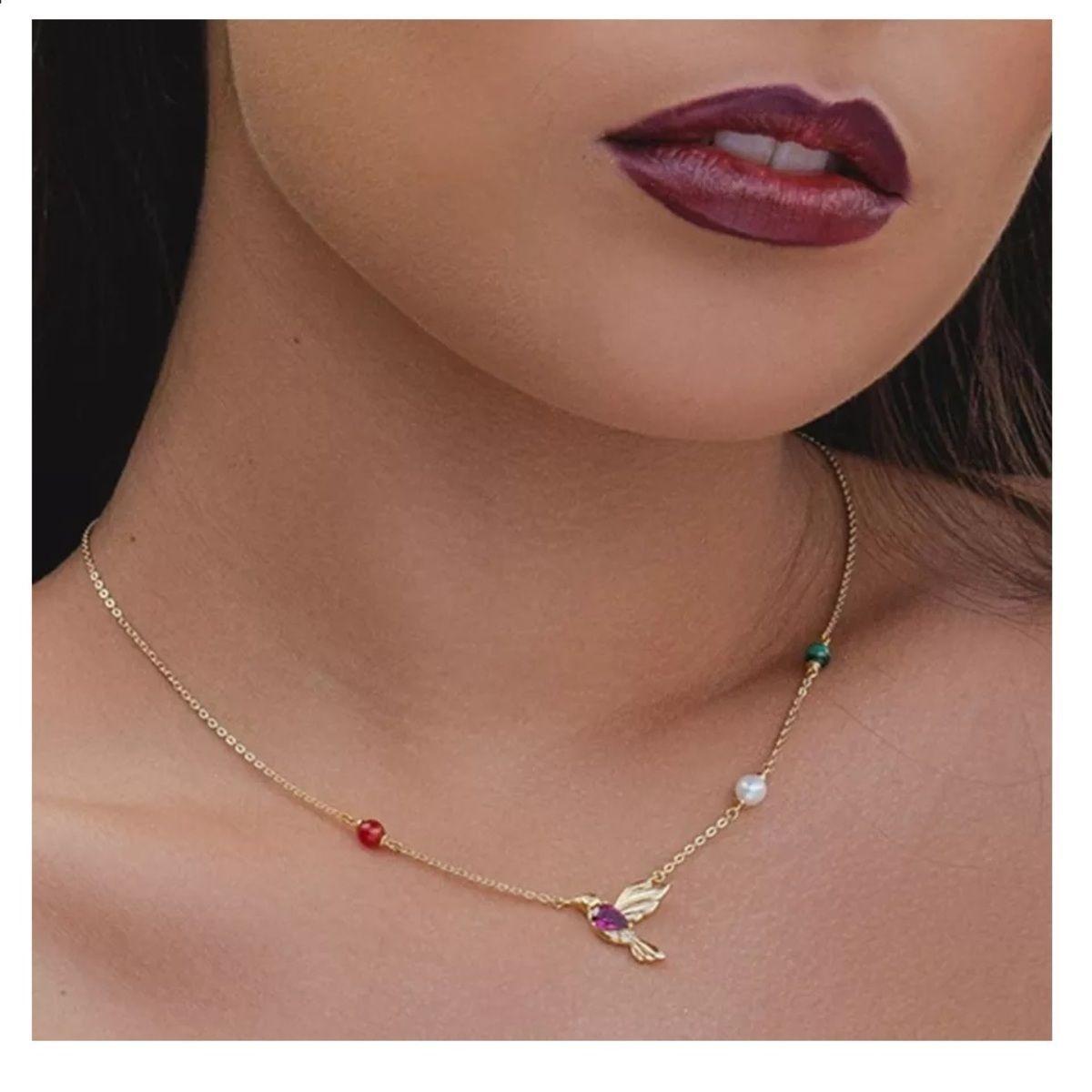 Collar Colibrí Plata 925 Bañado En Oro-2