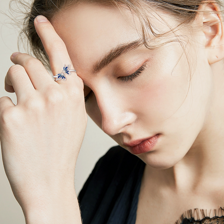 Anillo Plata 925 ajustable mariposa azul joya-2