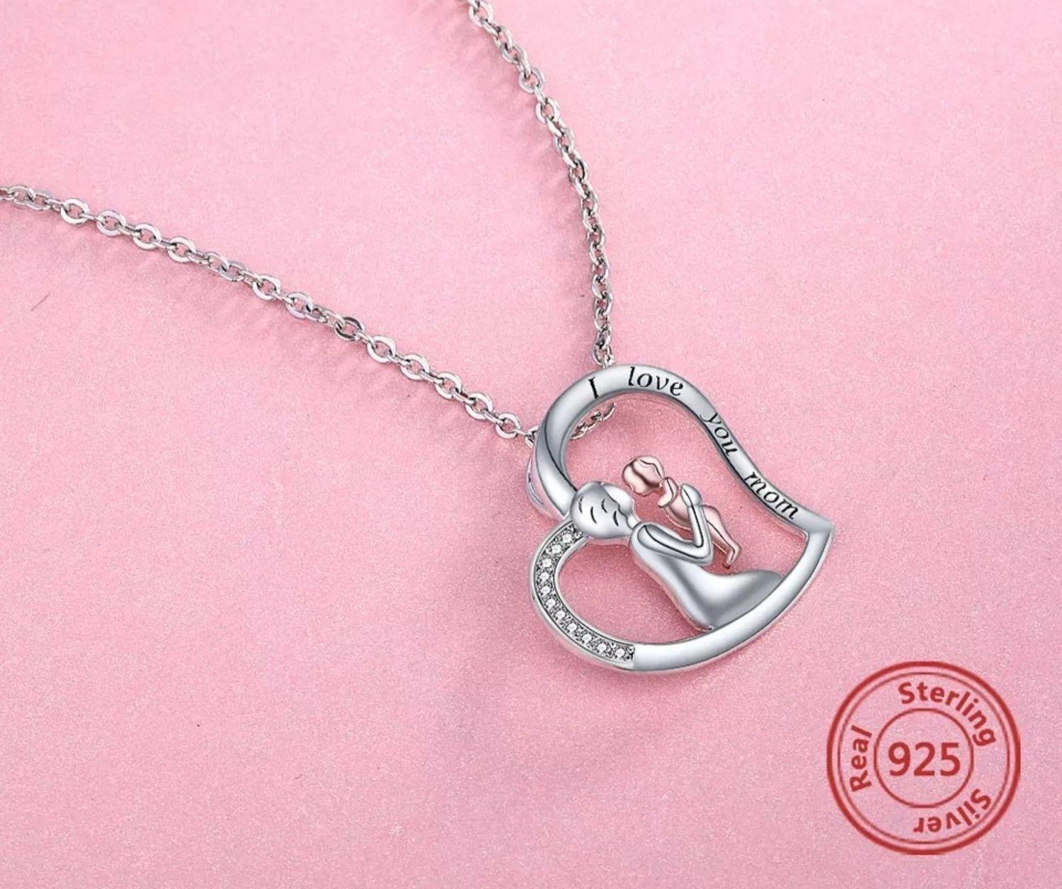 Collar Mamá Y Bebé Plata 925 Baño Oro Rosa -2