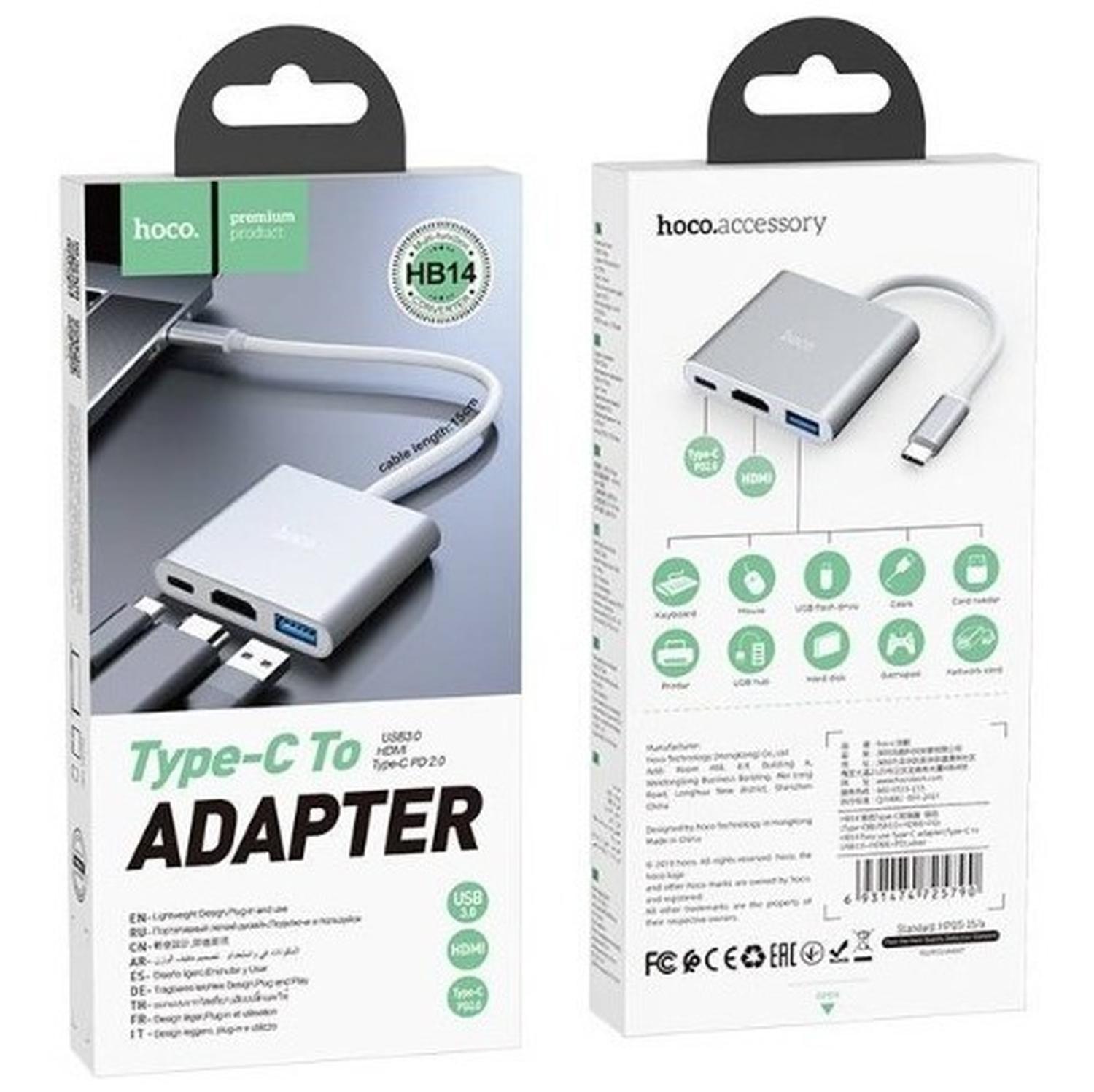 Adaptador Hoco Tipo C A Hdmi - Usb 3.0 - Pd Hb14-3