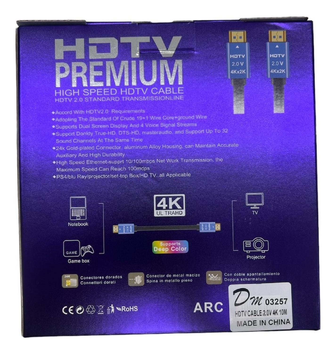 Cable Hdmi 10 Mtrs 2.0 4k Premium Dm-2