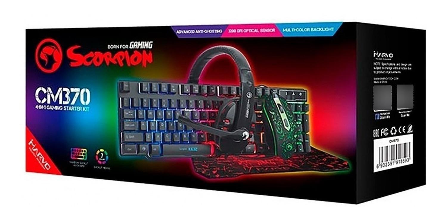 Kit Gamer Scorpion - Teclado Mouse Audífonos Mouse Pad Cm370-0