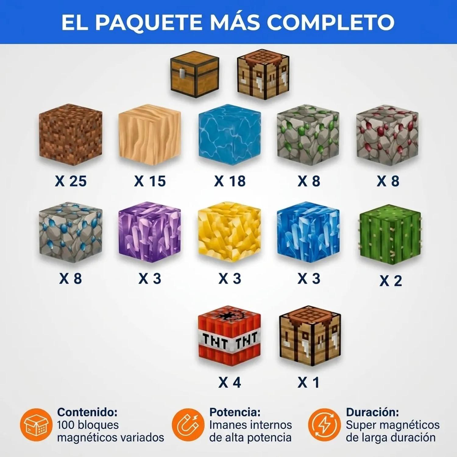 100 BLOQUES MAGNETICOS MINECRAFT MAS 2 FIGURAS-2