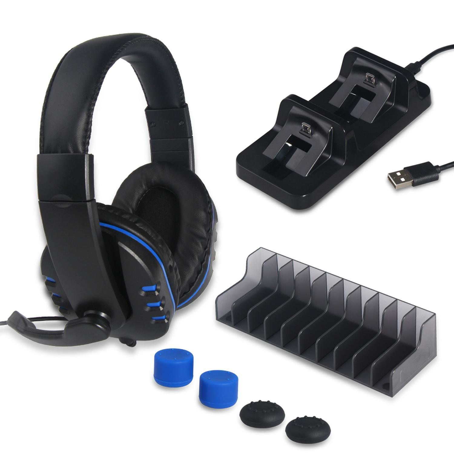Pack Gamer 5 En 1 Ps4 Audifono-cargador-cable-mic-grip-cable-2