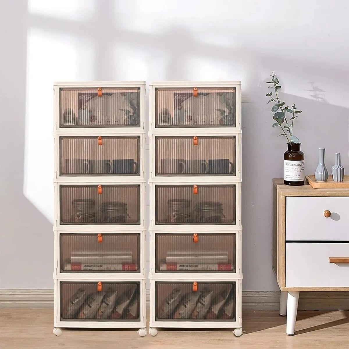Organizador de Zapatos Apilable de 4 Niveles con Puertas Transparentes-3