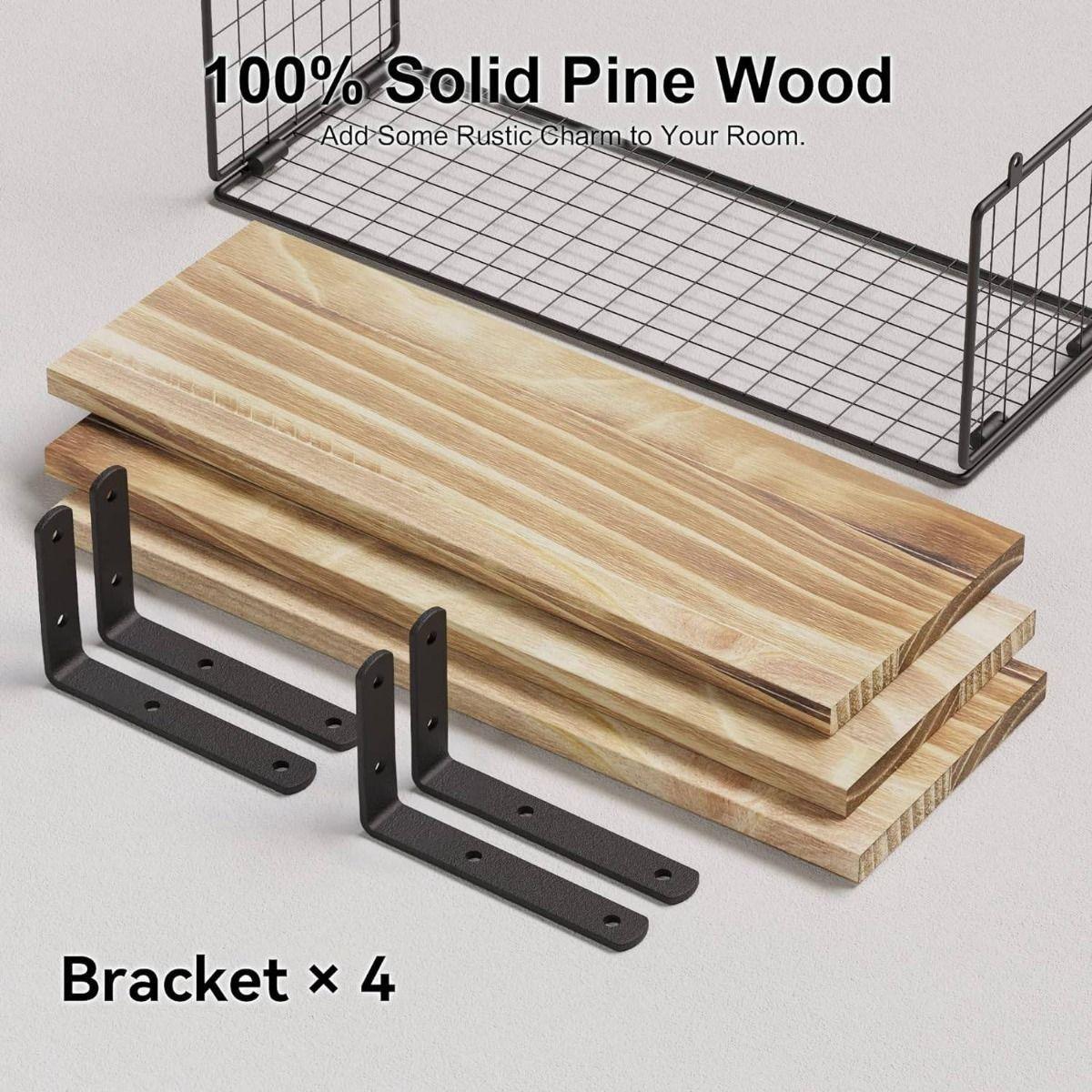 Repisas Flotantes De Madera Modernas X3 Con Reja 100 Pino-3