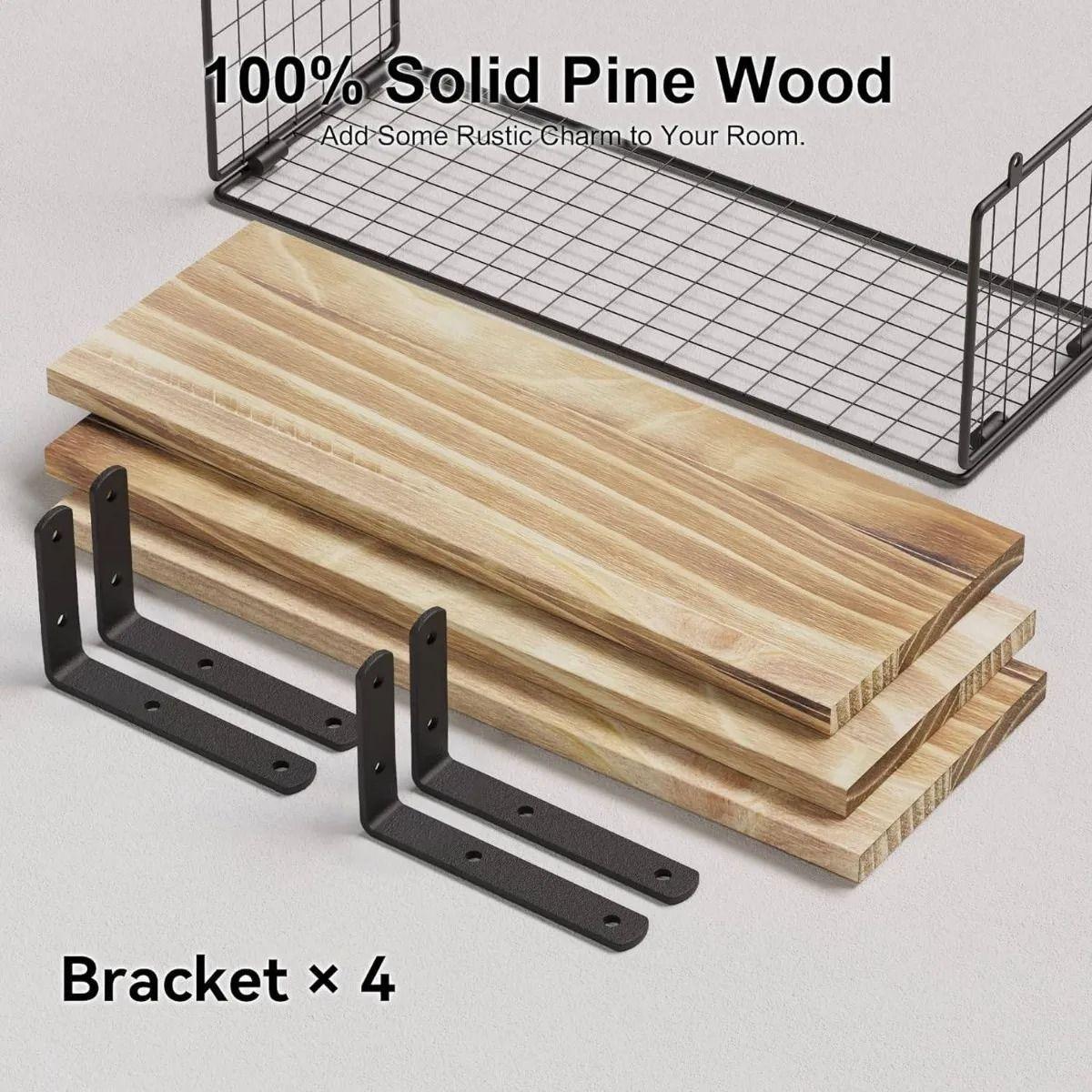 Repisas Flotantes De Madera Modernas X3 Con Reja 100 Pino-2