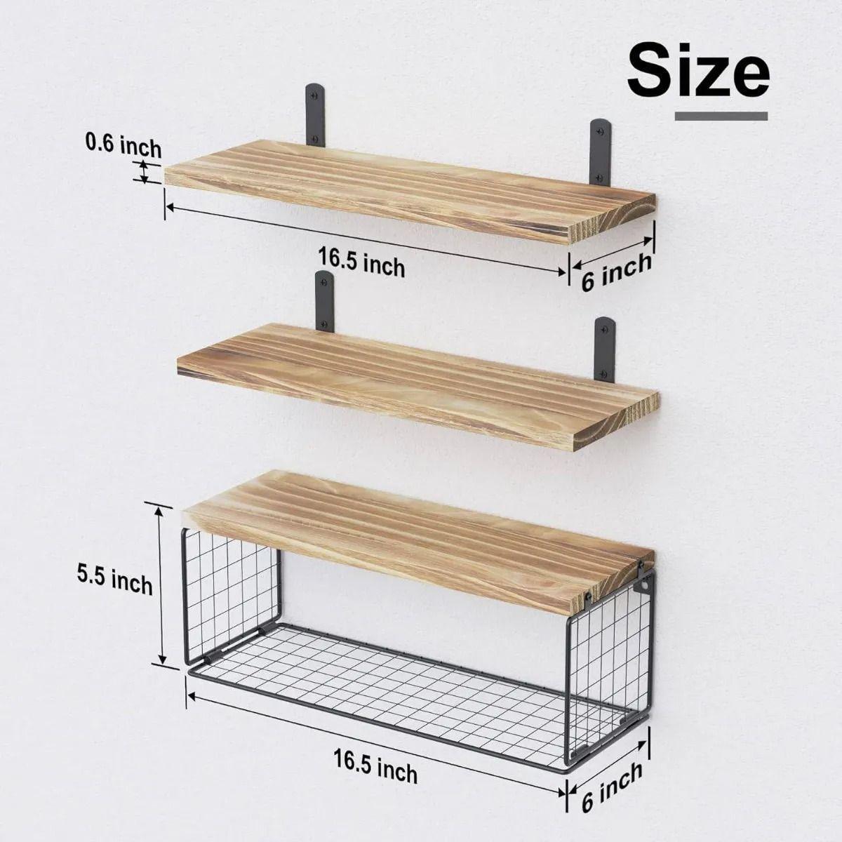 Repisas Flotantes De Madera Modernas X3 Con Reja 100 Pino-3