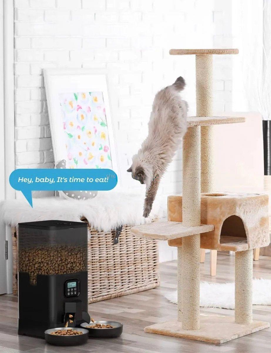 Dispensador De Comida Para Gatos Perro Autom tico Negro 6l Negro-5