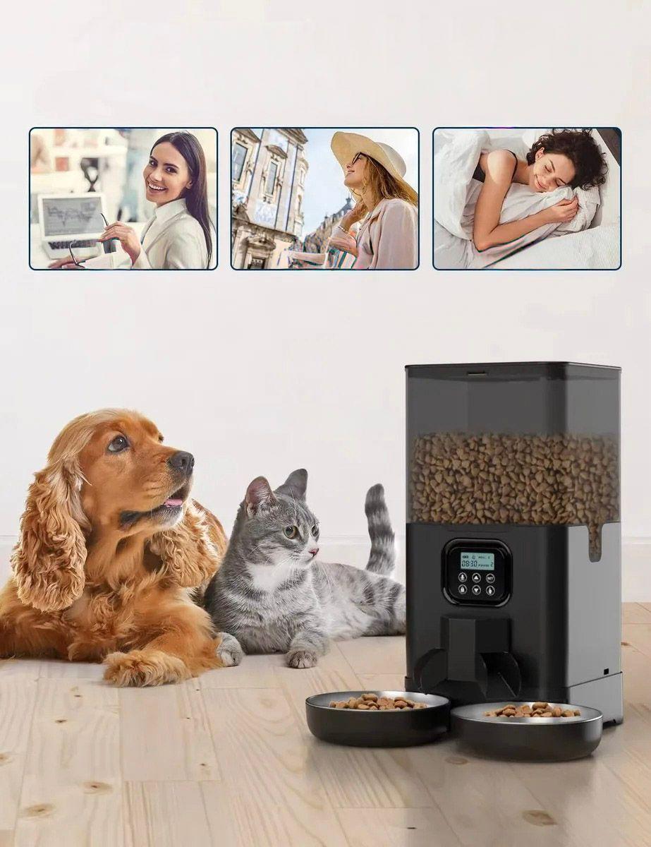 Dispensador De Comida Para Gatos Perro Autom tico Negro 6l Negro-7