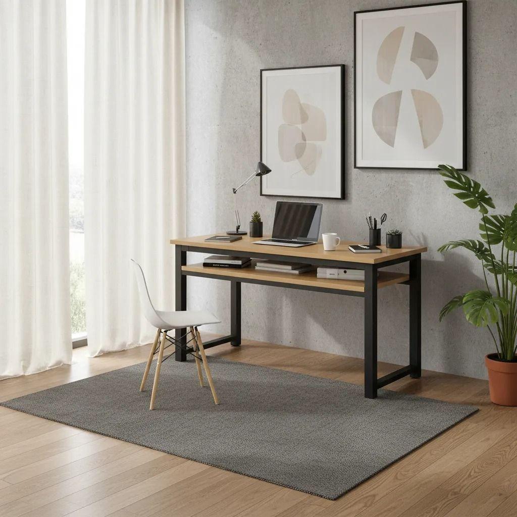 Escritorio De Oficina Con Bandeja Para Almacenamiento Marron Claro-2