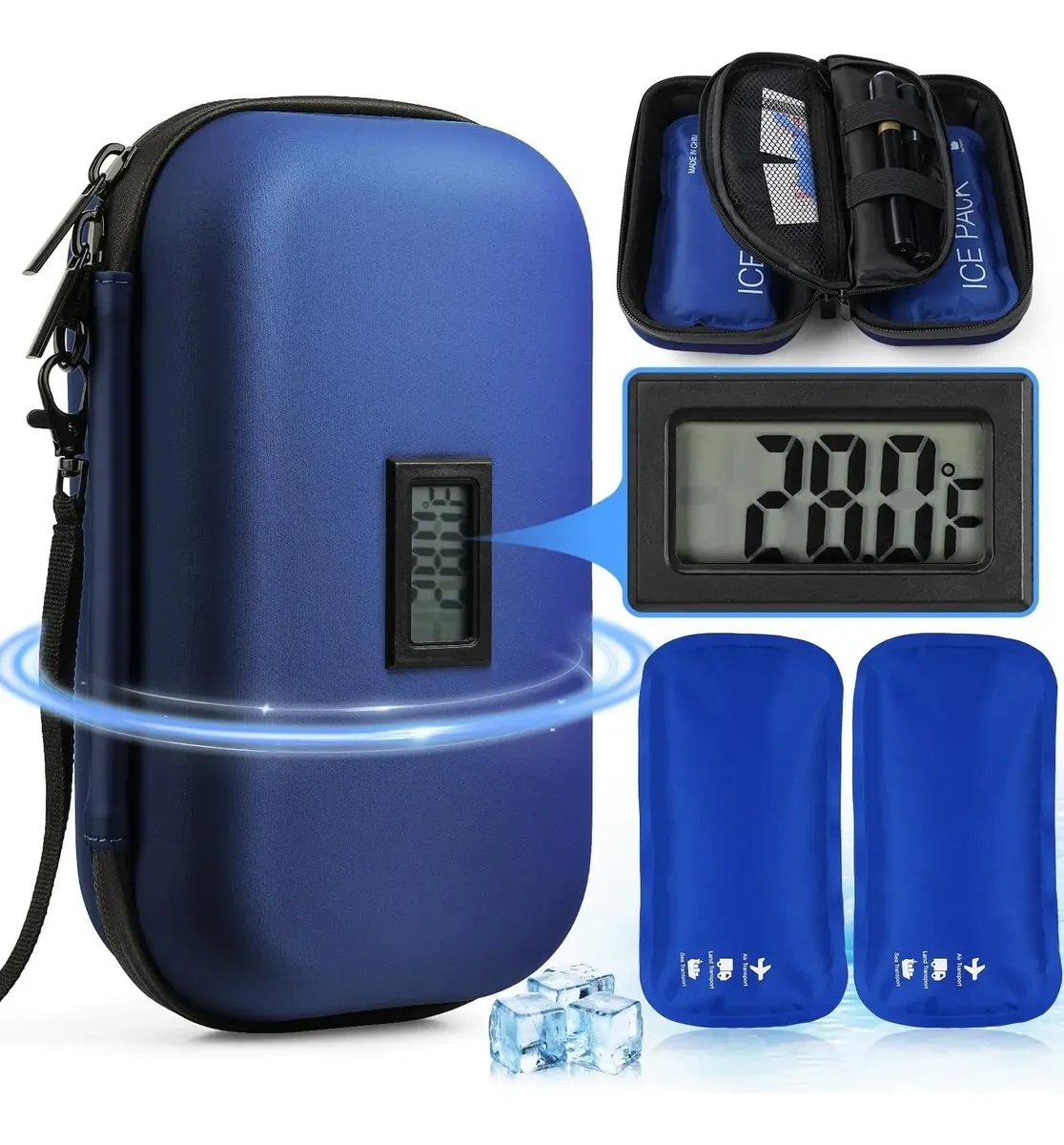 Estuche Cooler Enfriador De Insulina Con Pantalla De T Azul-2