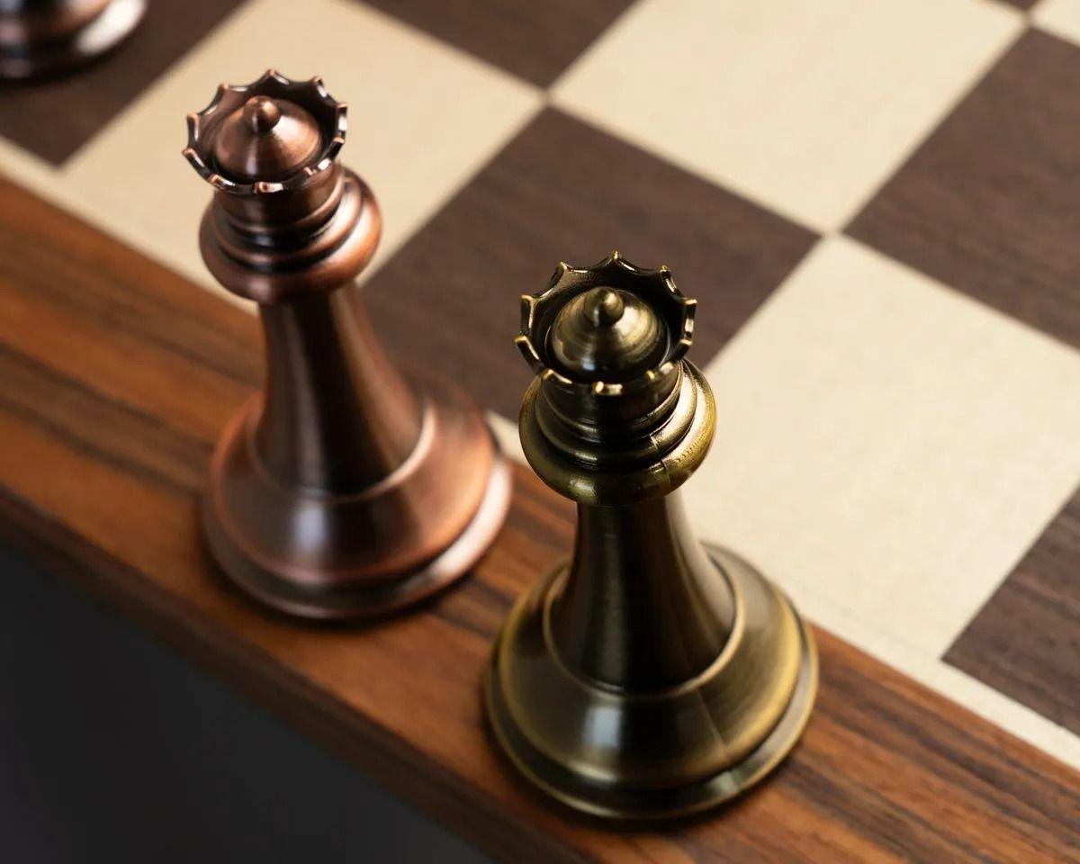 Piezas De Ajedrez Elegantes De Metalizadas Cian Y Bronce-2