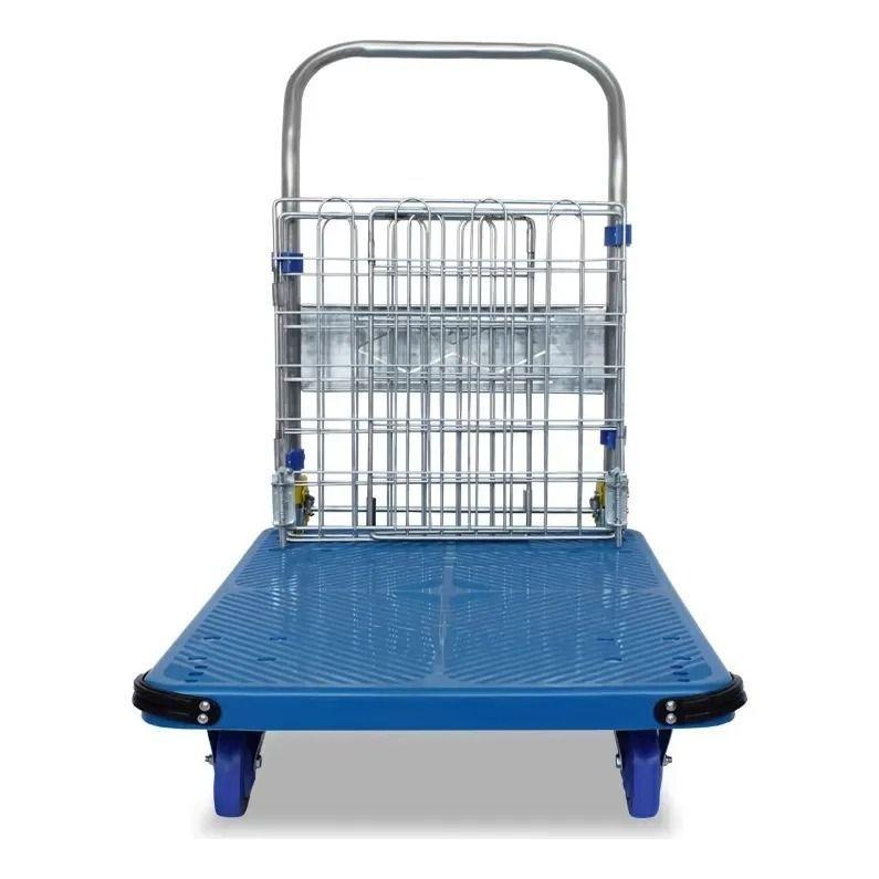 Carro De Carga Industrial Plataforma Con Reja 300kg 90x60cm Azul-2