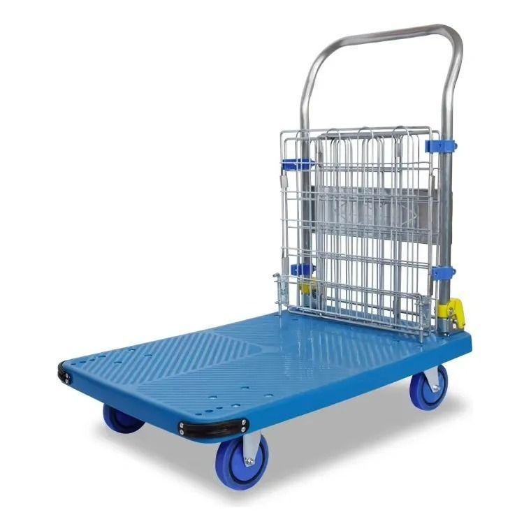 Carro De Carga Industrial Plataforma Con Reja 300kg 90x60cm Azul-3