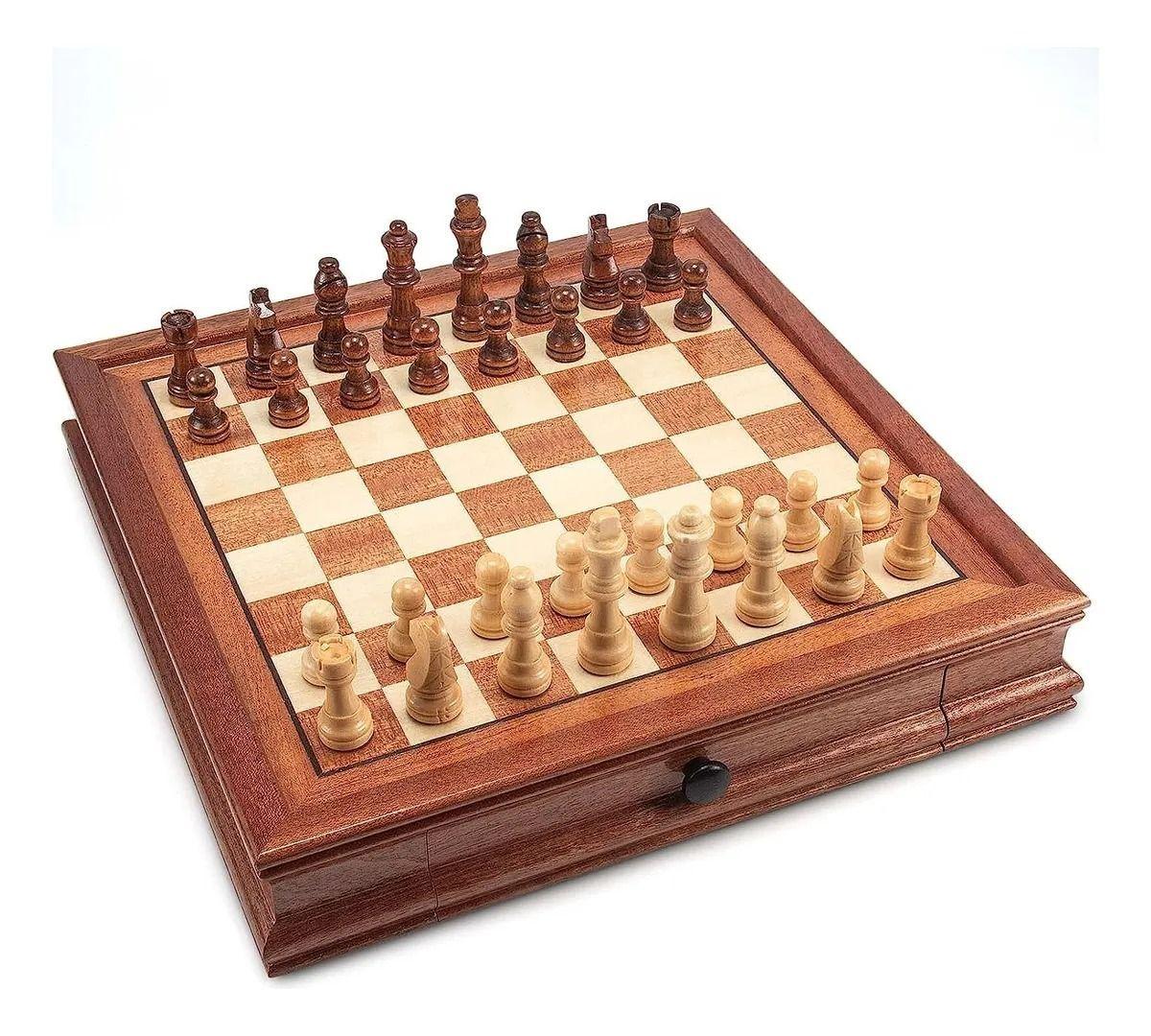 Ajedrez Magnetico De Madera 32x32 Dos Cajones Almacenamiento-2