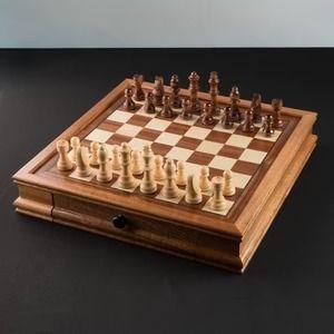 Ajedrez Magnetico De Madera 32x32 Dos Cajones Almacenamiento-3