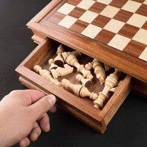 Ajedrez Magnetico De Madera 32x32 Dos Cajones Almacenamiento-5