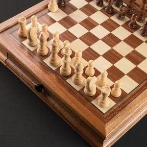 Ajedrez Magnetico De Madera 32x32 Dos Cajones Almacenamiento-6