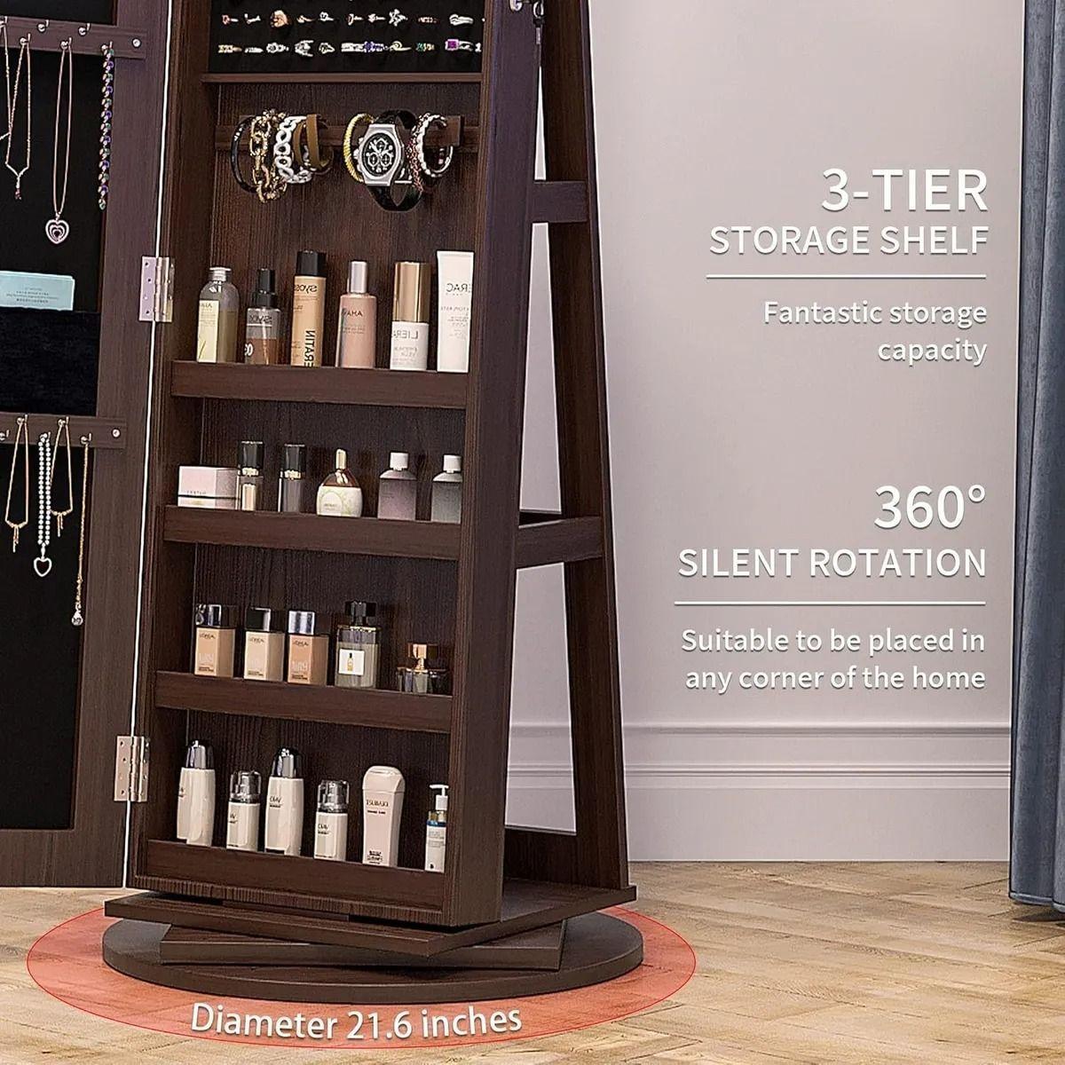 Joyero Con Espejo Organizador De Cosm ticos Giratorio-1