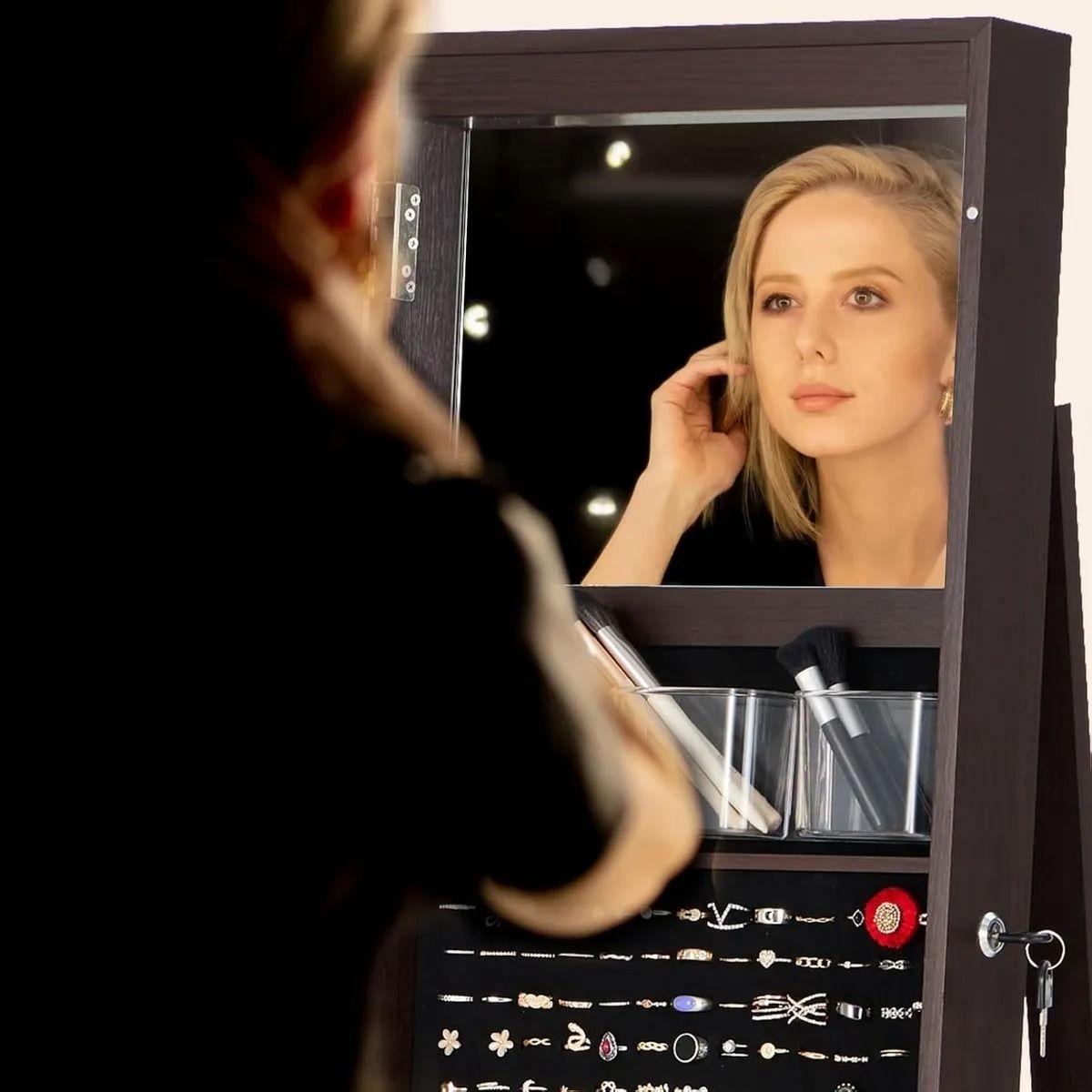 Joyero Con Espejo Organizador De Cosm ticos Giratorio-2