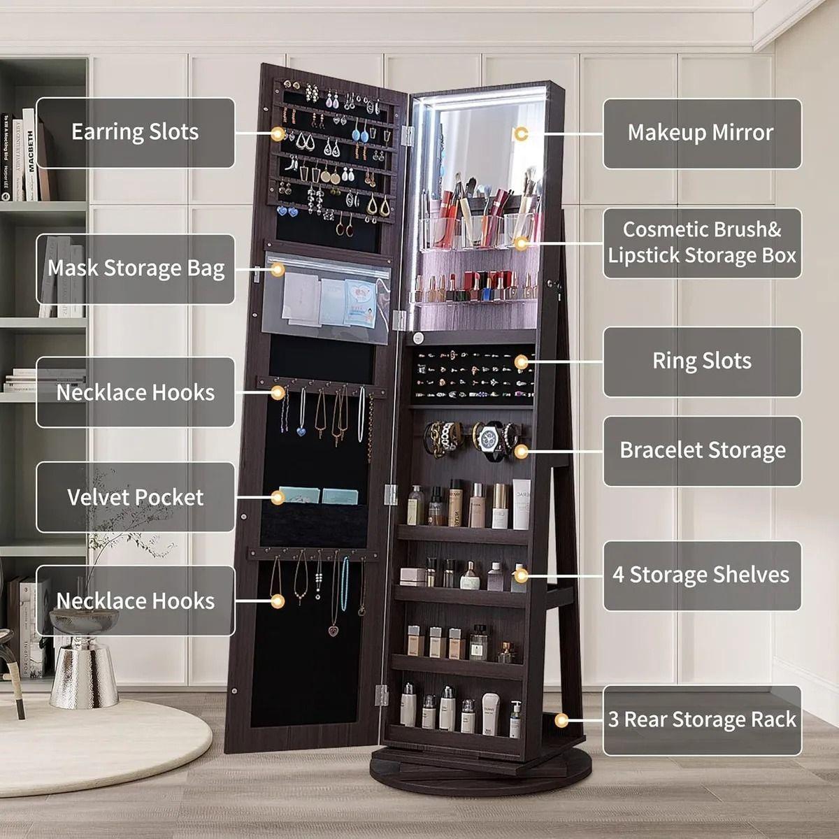 Joyero Con Espejo Organizador De Cosm ticos Giratorio-5