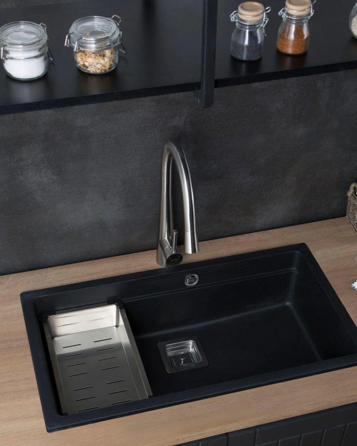Lavaplatos Sobre Cubierta Deluxe Granito Negro FDV-1