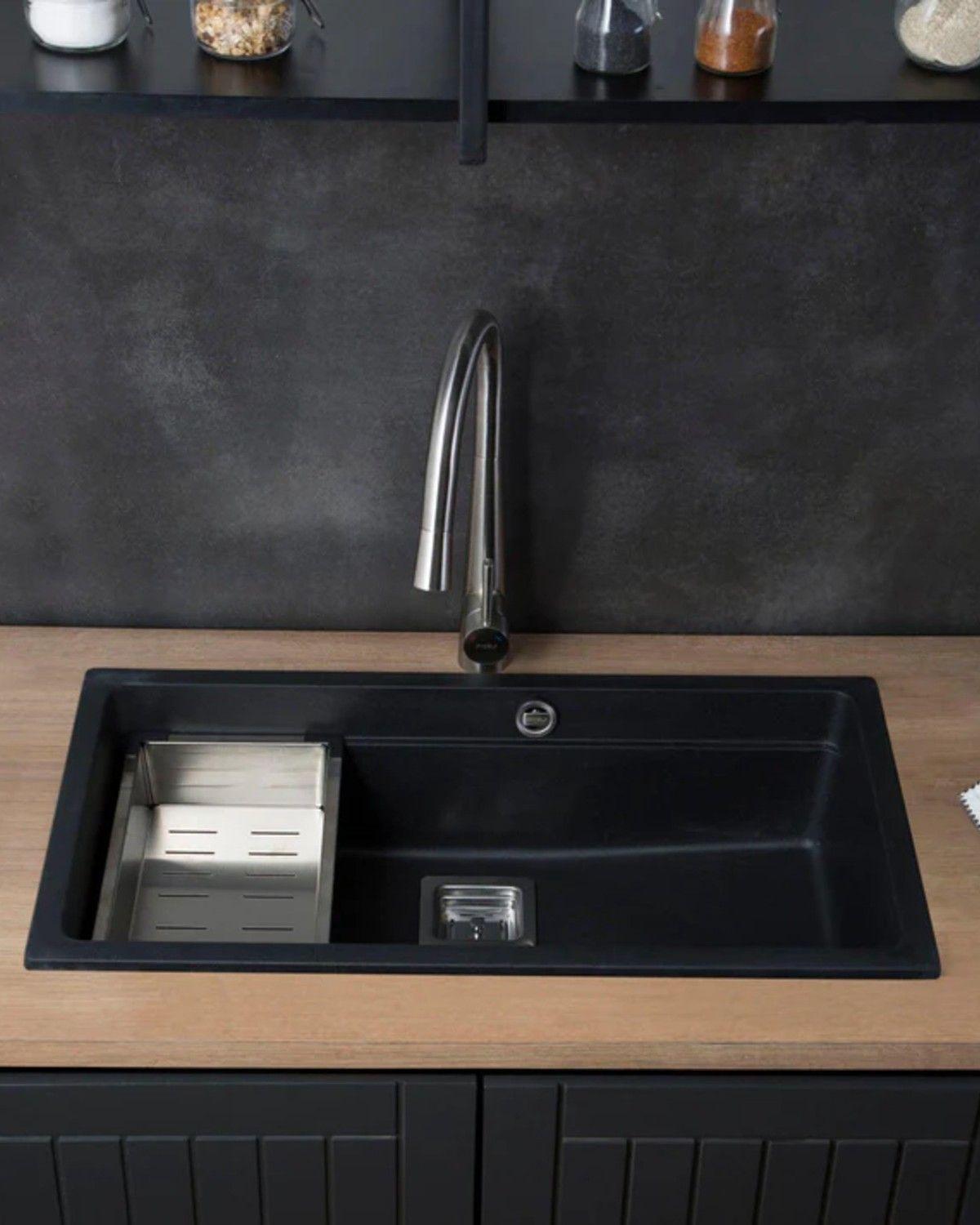 Lavaplatos Sobre Cubierta Deluxe Granito Negro FDV-2