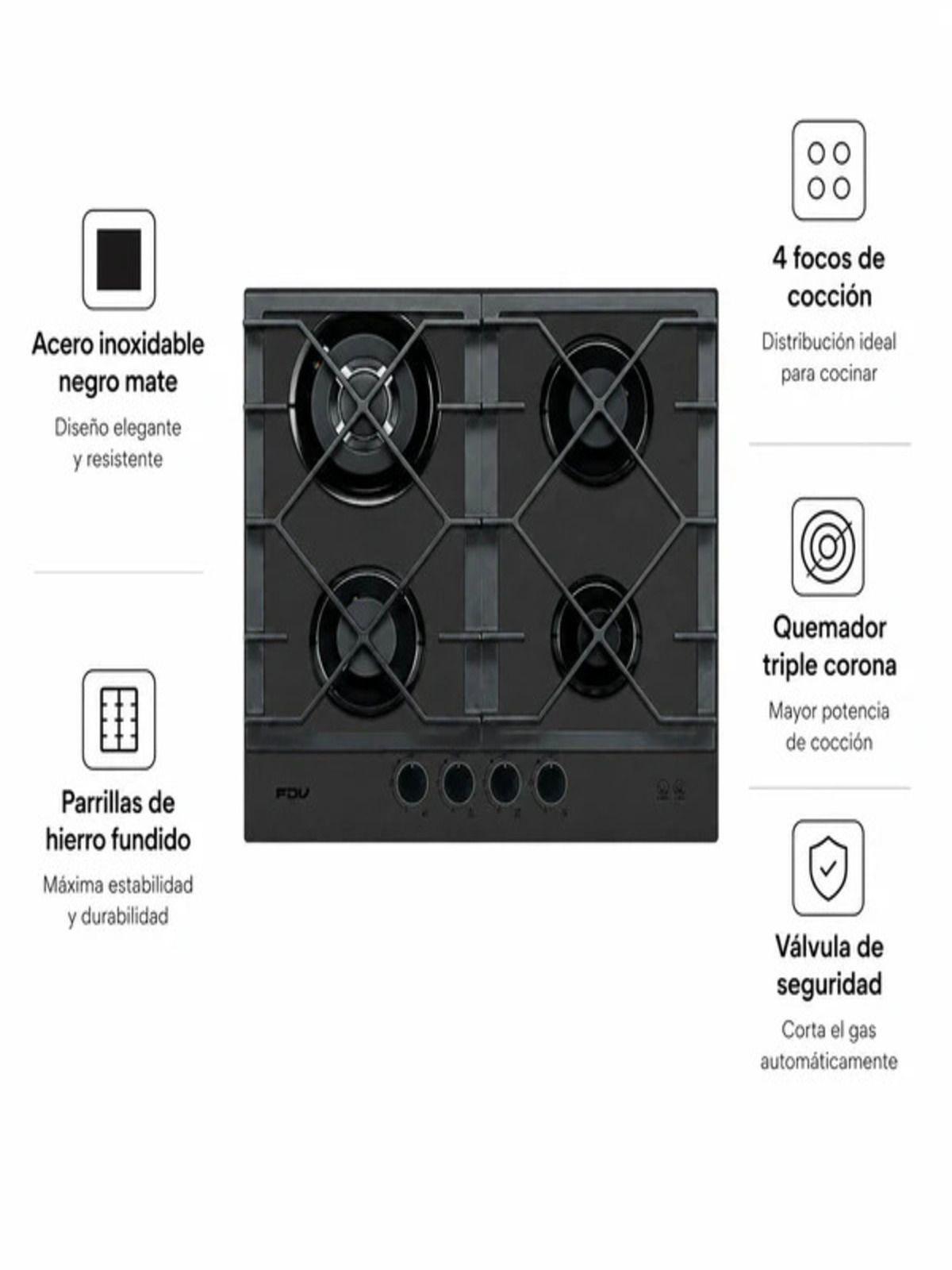 Encimera a Gas Nat Signature 4 Quemadores Black Matt  FDV-2