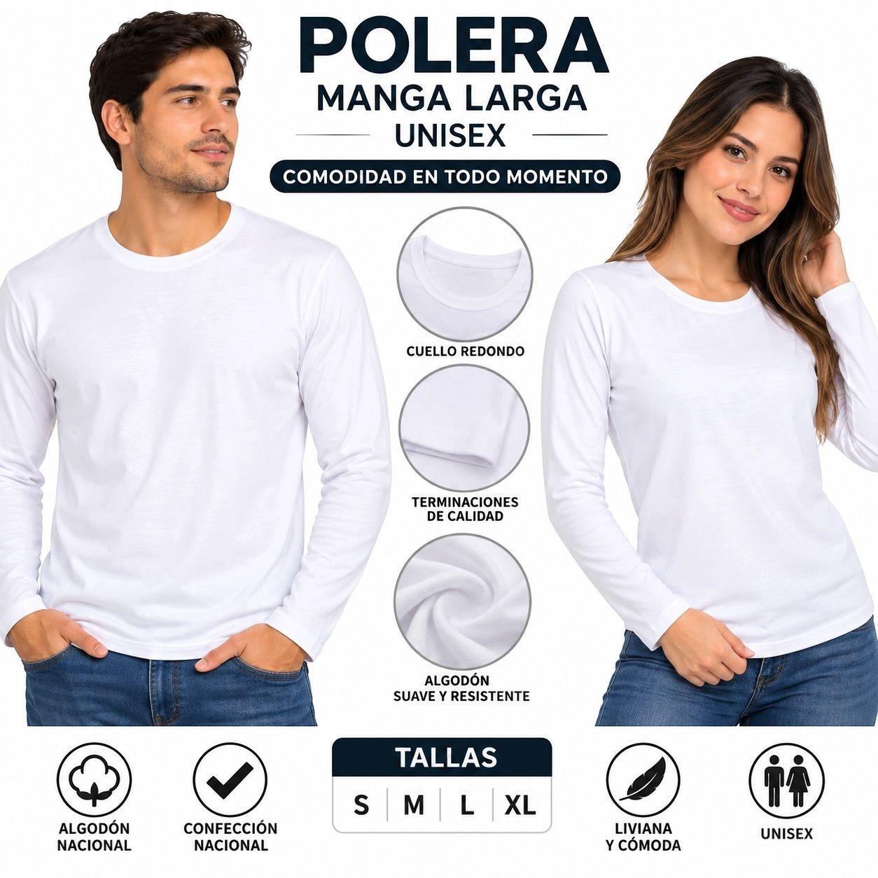 Polera Manga Larga Unisex Algodon Nacional Tallas S A XL-2