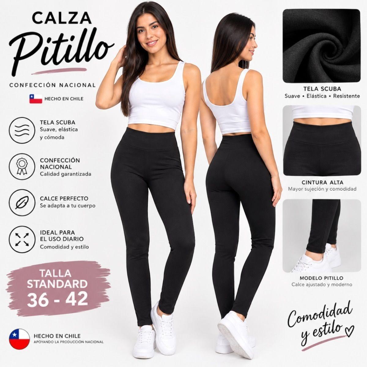 Calza Pitillo Mujer Cintura Alta Tela Scuba Confeccion Nacional-2