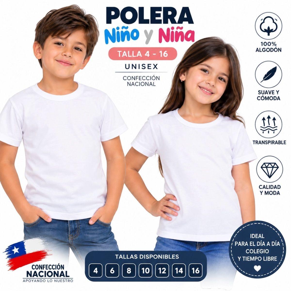 Polera Unisex Algodon Manga Corta Talla 4 A 16-2