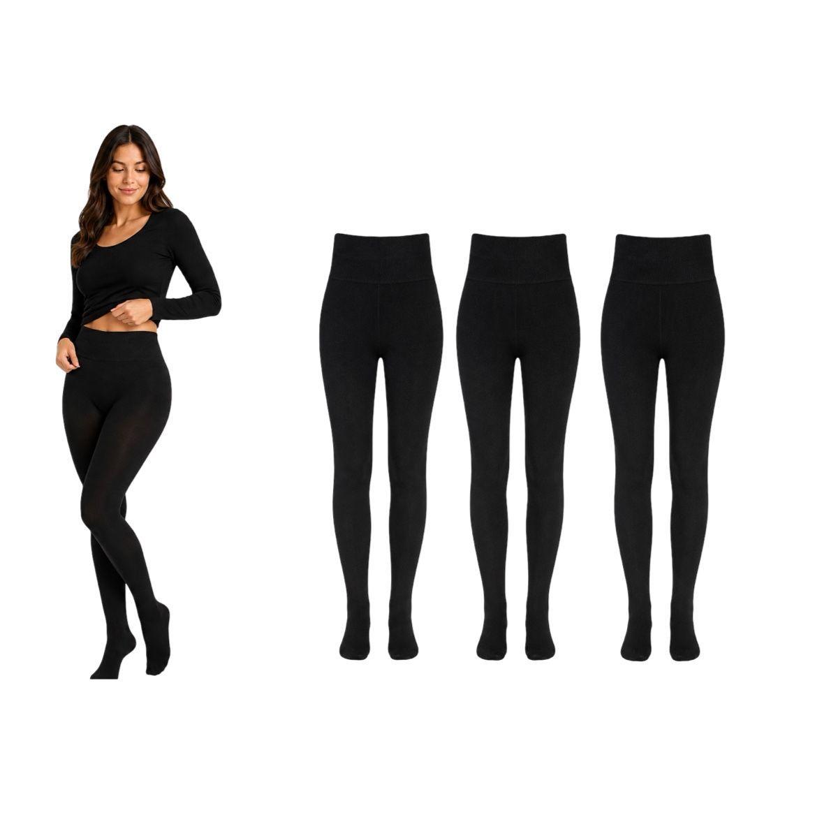 Panty Polar Negra Con Pie Pack x3 Calidad Premium Invierno-0