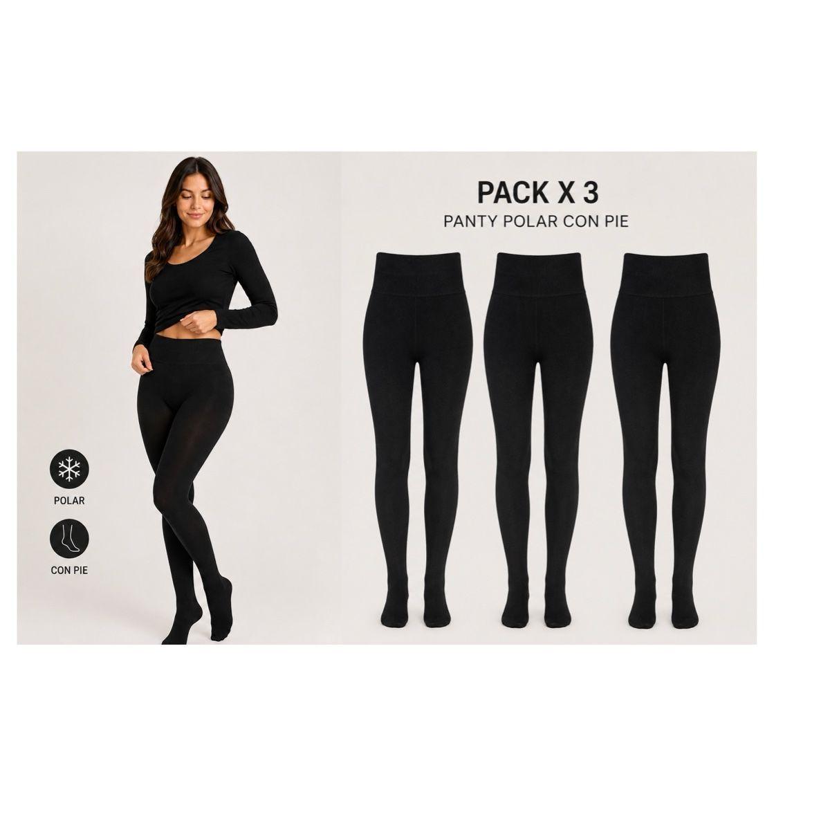 Panty Polar Negra Con Pie Pack x3 Calidad Premium Invierno-1
