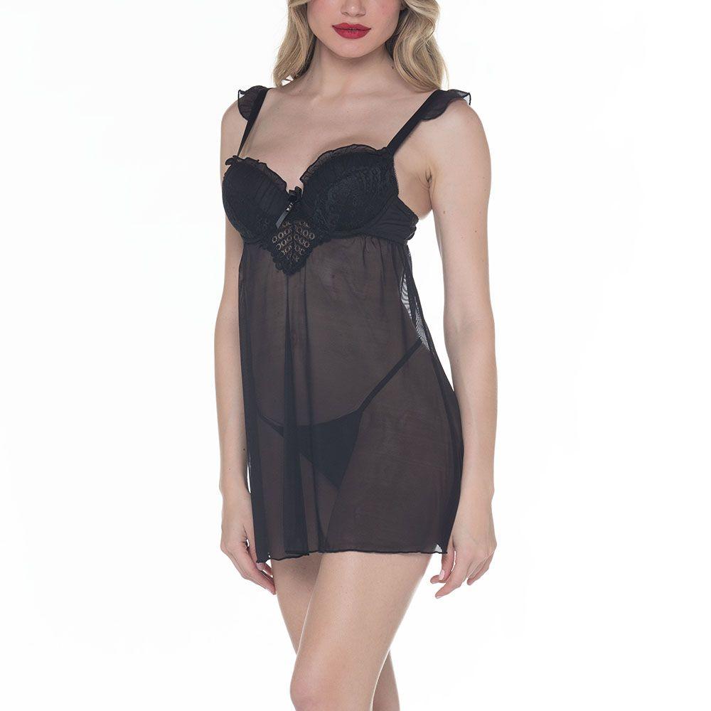 Baby Doll de Encaje y Malla: Luce Sensual y Confiada-1