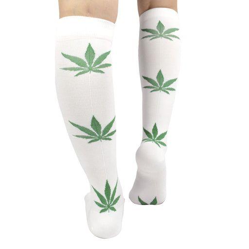 Bucaneras de Compresión Blanca con Hojas de Cannabis-1