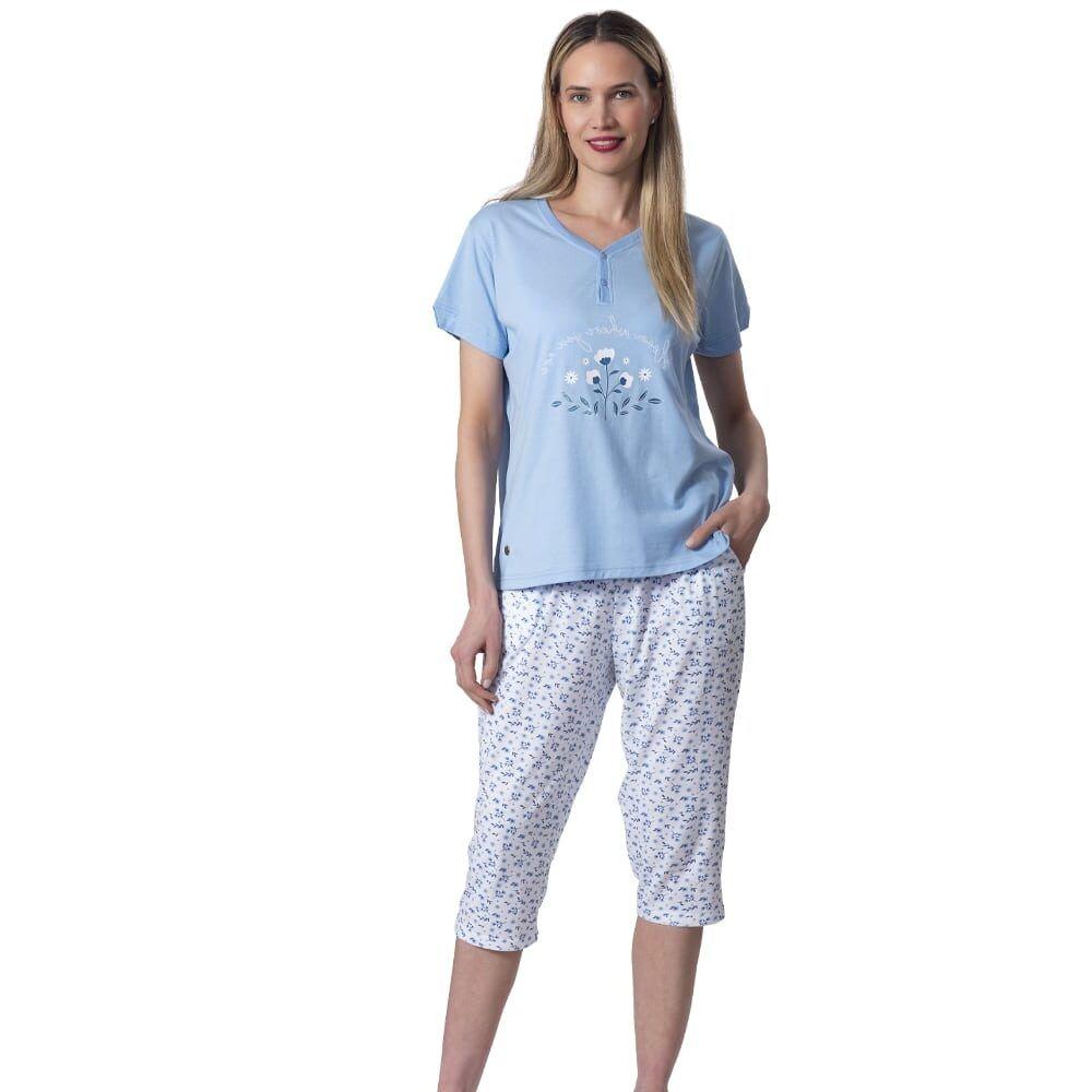 Pijama Algodón Capri Con Botones Est. Flores | Sueño Ligero-2