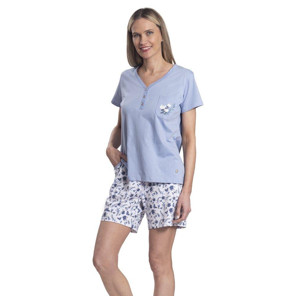 Pijama Algodón Short Y Top Manga Corta Con Botones Y Bolsillo-2