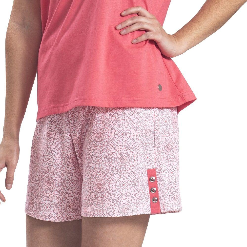 Pijama Algodón Short Y Top Manga Corta Con Botones Y Piping Est.-2