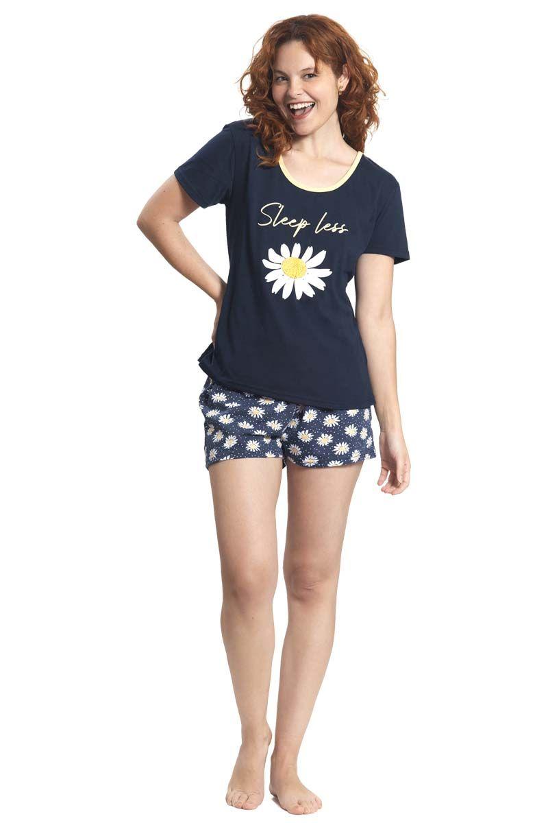 Pijama Algodón Short, Polera Manga Corta Estampado Margarita-2