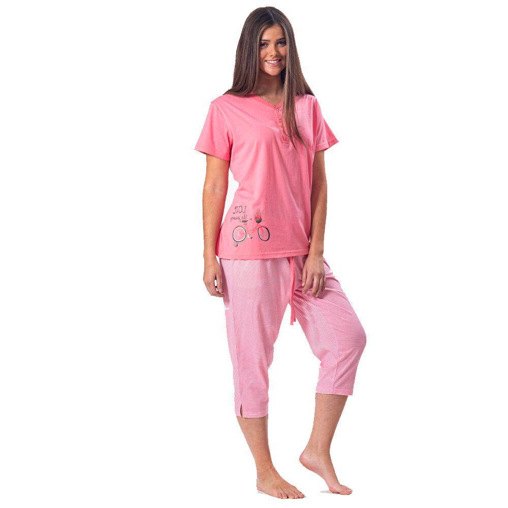 Pijama Algodón Capri Con Botones Est. Bicicleta | Confort Diario-0
